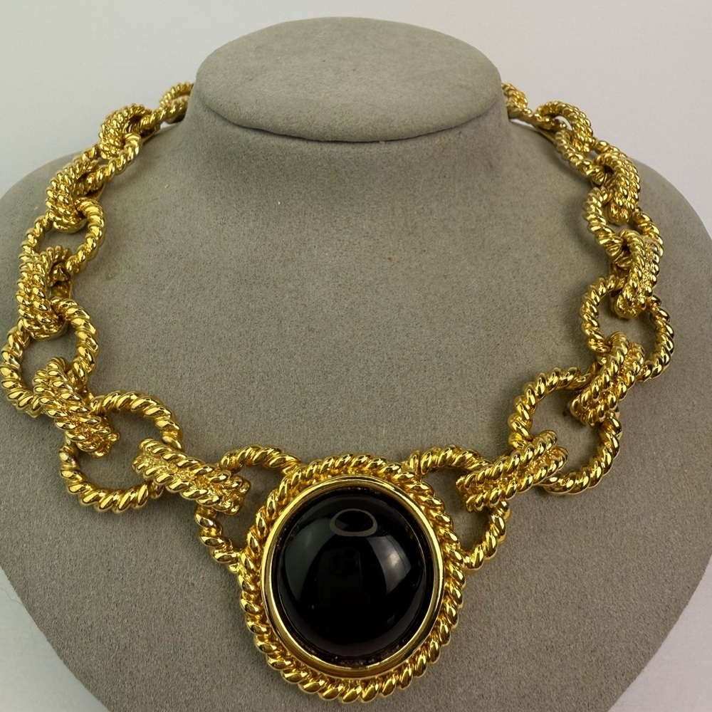 Vintage Couture Choker – Black Cabochon & Torade Bar-and-Link Chain – 140g - Picture 8 of 15
